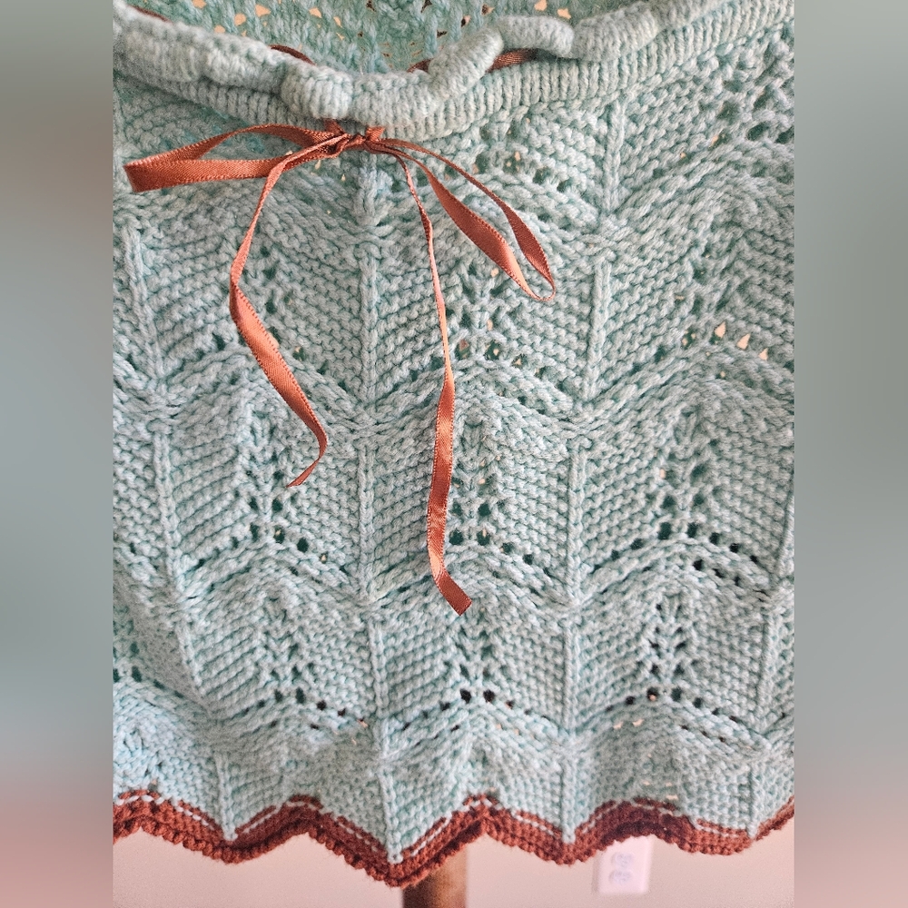 NWOT Urban Outfitters Aqua Open-Knit Sweater with Brown Trim - Picture 10 of 17